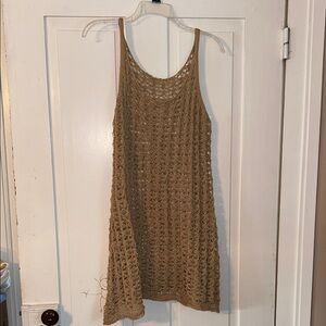 Womens Brown Crochet Sleeveless Top Large Open Knit Fairy Goblin Boho Indie